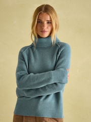 Joules May Blue Merino Wool Jumper with Detachable Roll Neck - Image 1 of 9