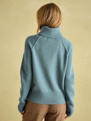 Joules May Blue Merino Wool Jumper with Detachable Roll Neck - Image 2 of 9