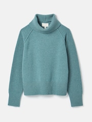 Joules May Blue Merino Wool Jumper with Detachable Roll Neck - Image 9 of 9