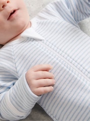 Purebaby Blue Zip 100% Cotton Sleepsuits 4 Pack - Image 4 of 4