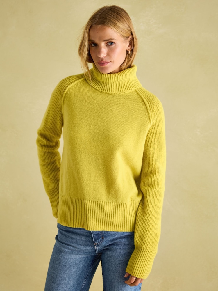 Joules May Yellow Merino Wool Jumper with Detachable Roll Neck - Image 1 of 9