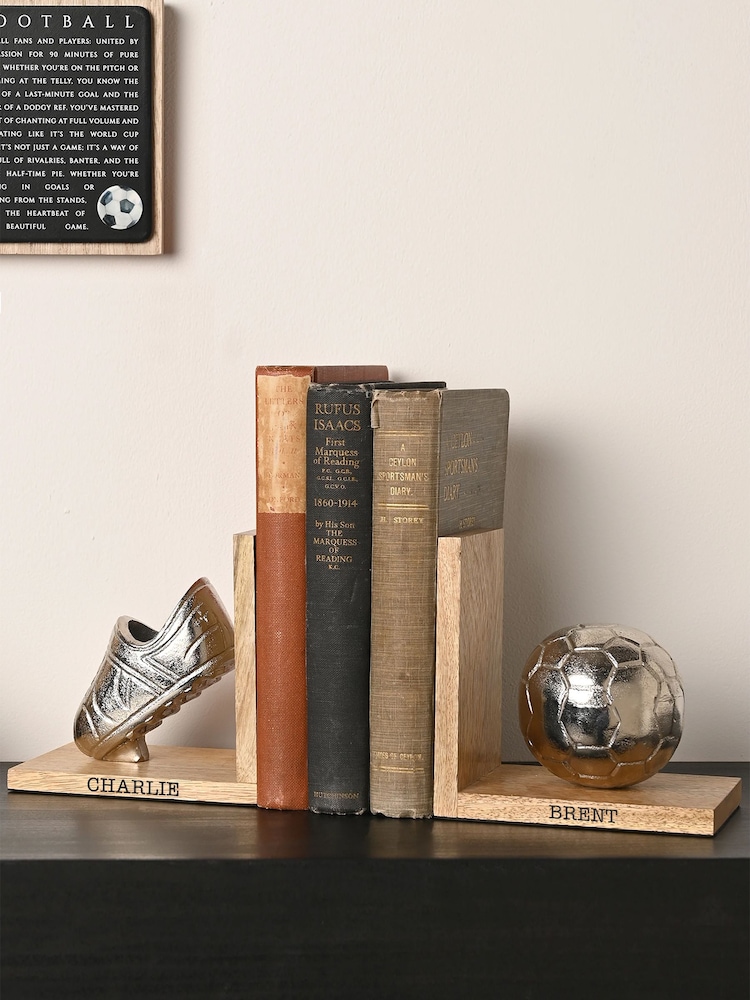 Personalised Rustic Wooden Football Bookends by Treat Republic - Image 1 of 4 Personalised Rustic Wooden Football Bookends by Treat Republic - Image 1 of 4