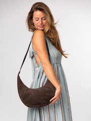 Pure Luxuries London Brown 'Felicity' Suede Shoulder Bag - Image 1 of 8