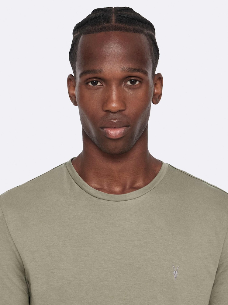 AllSaints Olive Green Tonic Short Sleeve Crew T-Shirt - Image 2 of 8 AllSaints Olive Green Tonic Short Sleeve Crew T-Shirt - Image 2 of 8