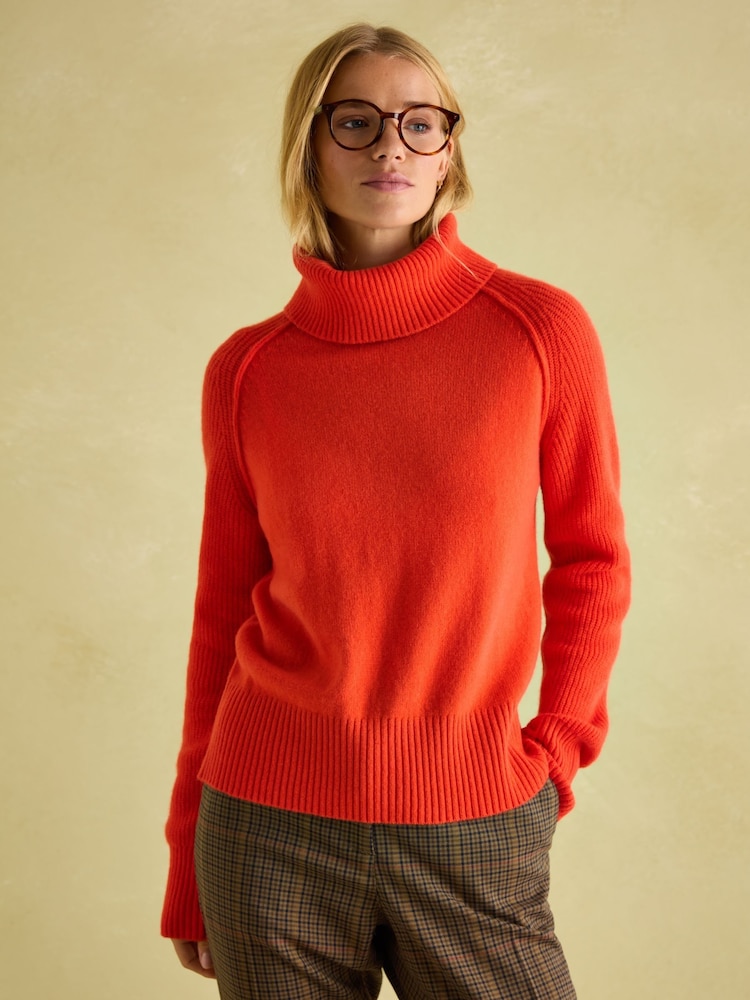 Joules May Orange Merino Wool Jumper with Detachable Roll Neck - Image 1 of 9