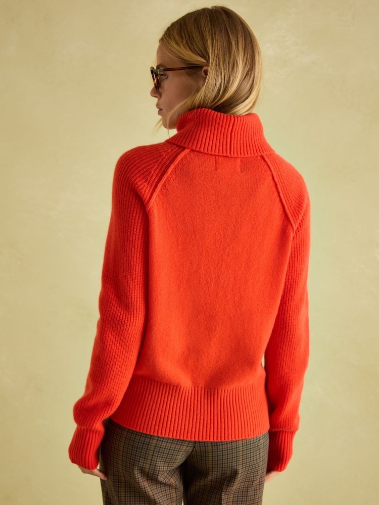Joules May Orange Merino Wool Jumper with Detachable Roll Neck - Image 2 of 9