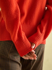 Joules May Orange Merino Wool Jumper with Detachable Roll Neck - Image 7 of 9