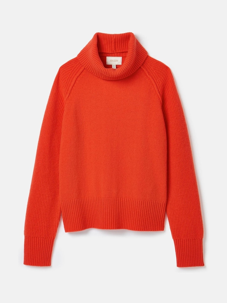 Joules May Orange Merino Wool Jumper with Detachable Roll Neck - Image 9 of 9