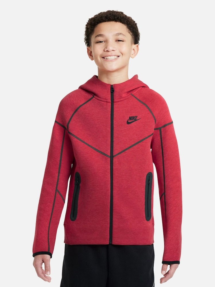 Nike Red Tech Fleece Zip Through Hoodie - Image 1 of 7