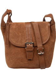 Pure Luxuries London Brown 'Aveline' Suede and Leather Cross Body Bag - Image 1 of 7