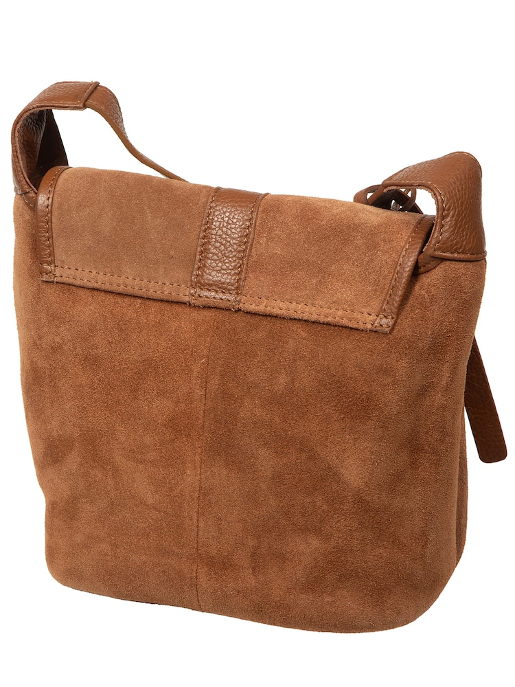 Pure Luxuries London Brown 'Aveline' Suede and Leather Cross Body Bag - Image 2 of 7 Pure Luxuries London Brown 'Aveline' Suede and Leather Cross Body Bag - Image 2 of 7
