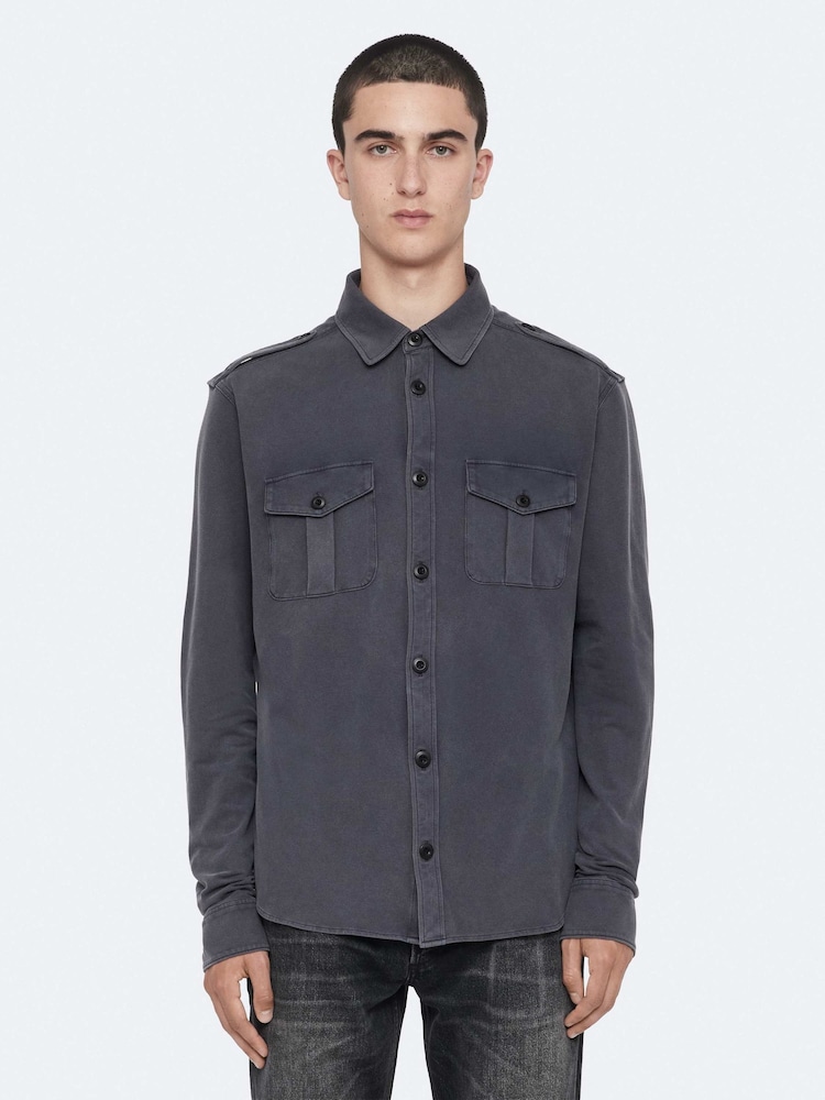 AllSaints Blue Foley Long Sleeve Shirt - Image 1 of 8
