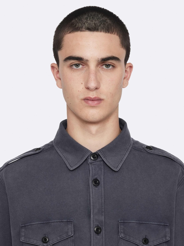 AllSaints Blue Foley Long Sleeve Shirt - Image 2 of 8
