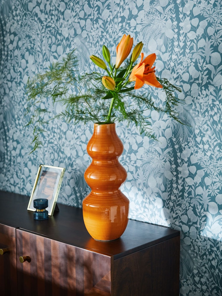 Orange Wiggle Crackle Glaze Ceramic Large Vase - Image 1 of 5