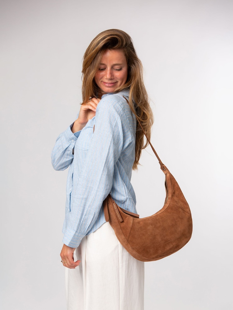 Pure Luxuries London Tan Brown 'Felicity' Suede Shoulder Bag - Image 1 of 7