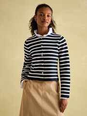 Joules Constance Navy & White Striped Cotton Cardigan - Image 1 of 6