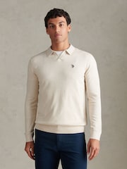 U.S. Polo Assn Natural Combed Cotton Open Collar Long Sleeve Polo Shirt - Image 1 of 6