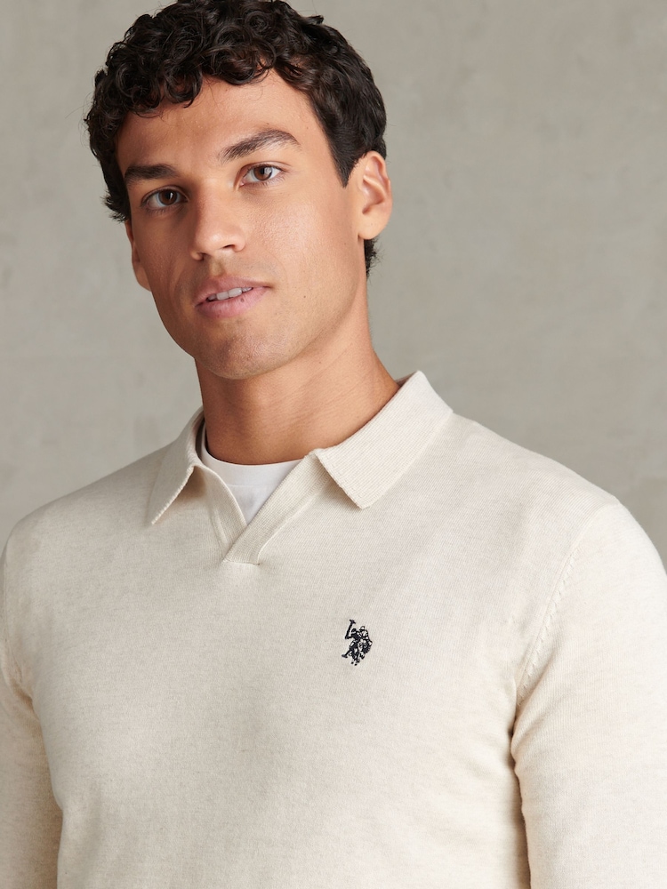 U.S. Polo Assn Natural Combed Cotton Open Collar Long Sleeve Polo Shirt - Image 2 of 6 U.S. Polo Assn Natural Combed Cotton Open Collar Long Sleeve Polo Shirt - Image 2 of 6