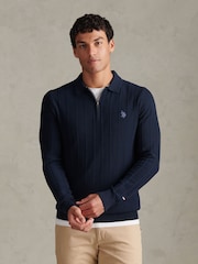 U.S. Polo Assn Navy Blue Long Sleeve Zip Knit Polo Shirt - Image 1 of 8