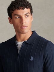 U.S. Polo Assn Navy Blue Long Sleeve Zip Knit Polo Shirt - Image 5 of 8