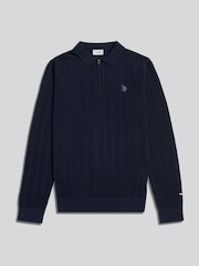 U.S. Polo Assn Navy Blue Long Sleeve Zip Knit Polo Shirt - Image 6 of 8