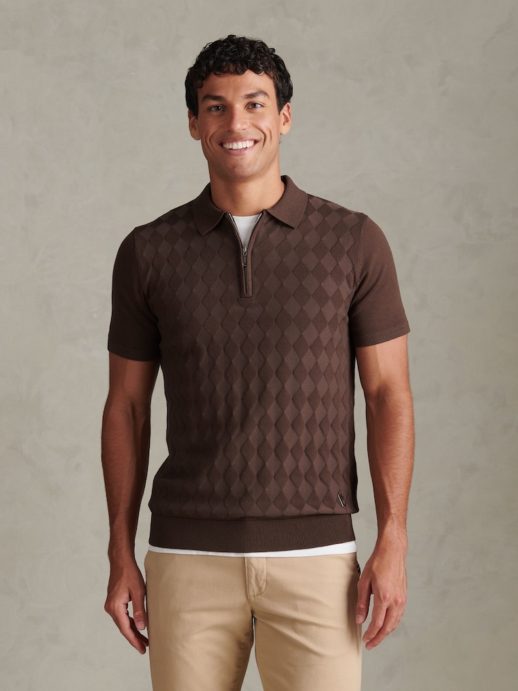 U.S. Polo Assn Argyle Zip Neck Knitted Polo Shirt - Bilde 1 av 7