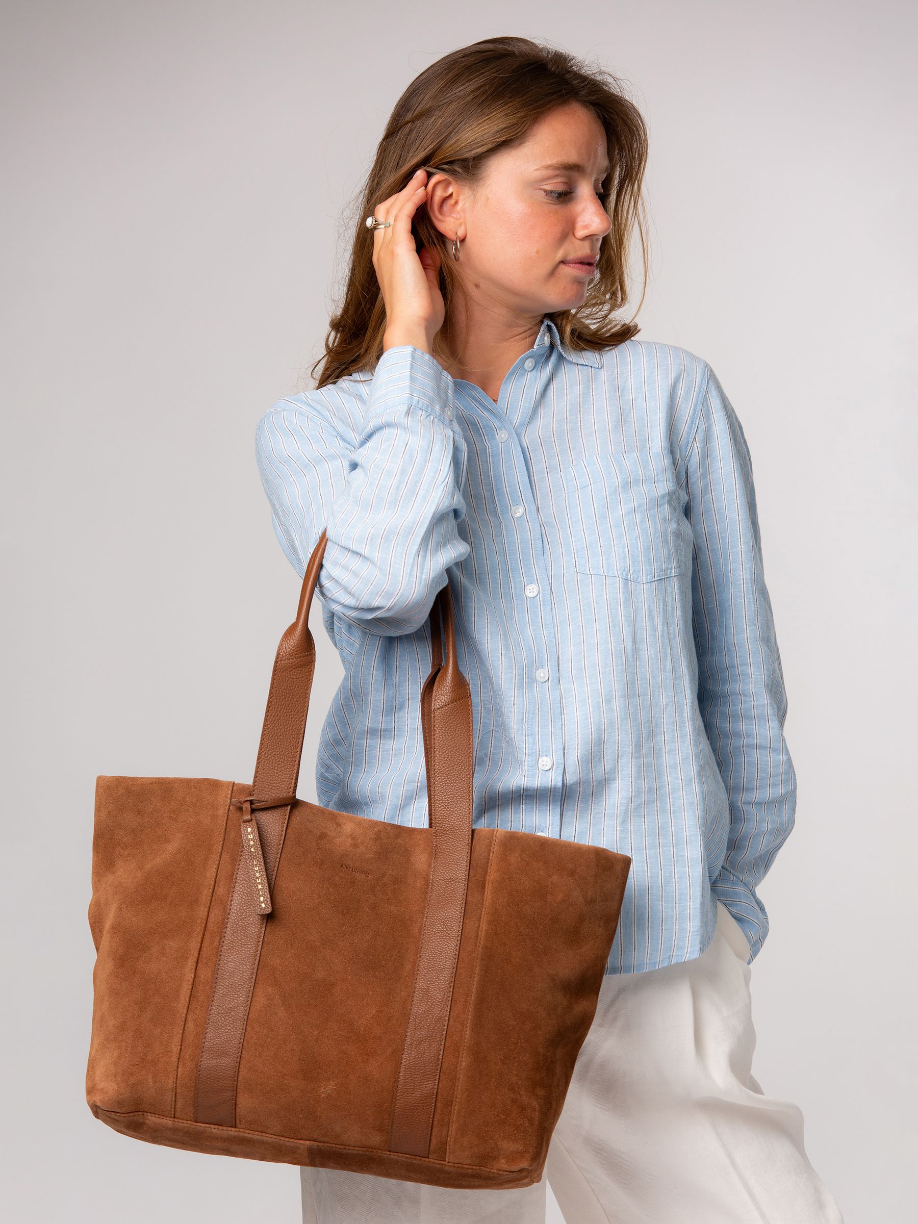 Pure Luxuries London Women's Tan Brown 'Belinda' Suede And Leather Tote Bag