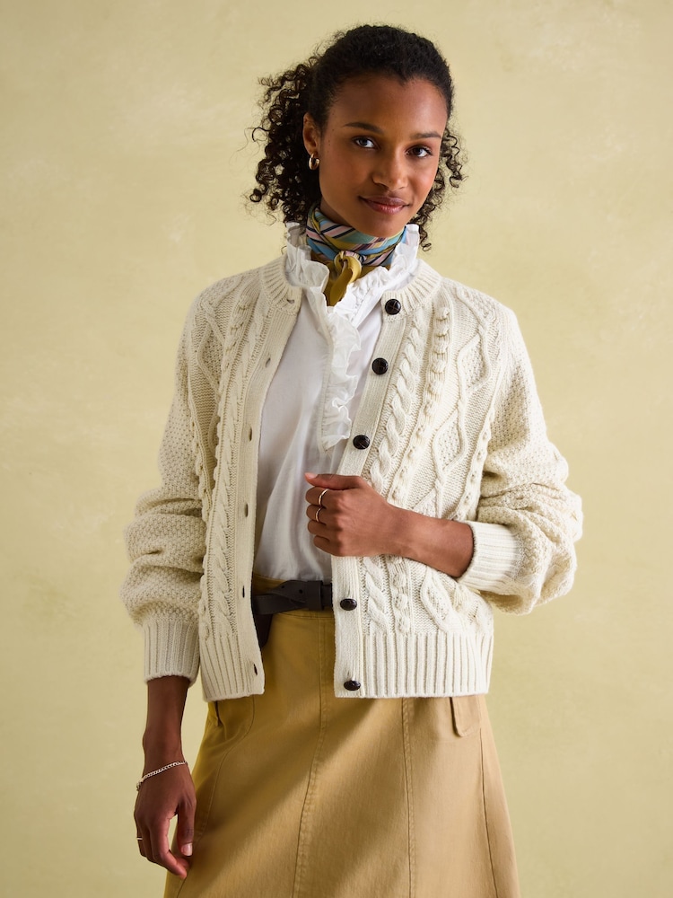 Joules Rafferty Cream Cable Knit Cardigan - Image 1 of 7
