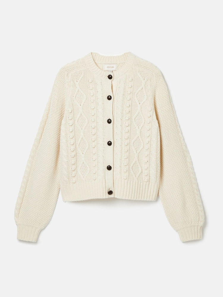 Joules Rafferty Cream Cable Knit Cardigan - Image 7 of 7