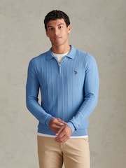 U.S. Polo Assn Sky Blue Long Sleeve Zip Knit Polo Shirt - Image 1 of 8