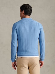 U.S. Polo Assn Sky Blue Long Sleeve Zip Knit Polo Shirt - Image 4 of 8