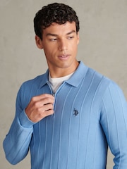 U.S. Polo Assn Sky Blue Long Sleeve Zip Knit Polo Shirt - Image 5 of 8