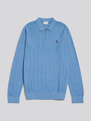 U.S. Polo Assn Sky Blue Long Sleeve Zip Knit Polo Shirt - Image 6 of 8