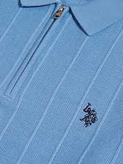 U.S. Polo Assn Sky Blue Long Sleeve Zip Knit Polo Shirt - Image 7 of 8