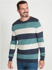 M&Co Blue Block Stripe Crew Neck Knit Jumper - Image 1 of 5