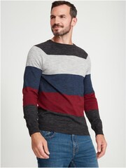 M&Co Grey Colourblock Stripe Crew Neck Knit Jumper - Image 1 of 5