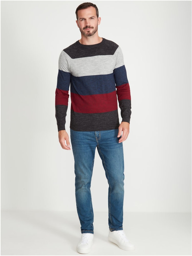 M&Co Grey Colourblock Stripe Crew Neck Knit Jumper - Image 2 of 5