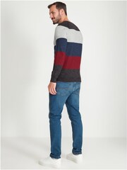 M&Co Grey Colourblock Stripe Crew Neck Knit Jumper - Image 3 of 5
