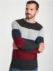 M&Co Grey Colourblock Stripe Crew Neck Knit Jumper - Image 4 of 5