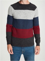 M&Co Grey Colourblock Stripe Crew Neck Knit Jumper - Image 5 of 5