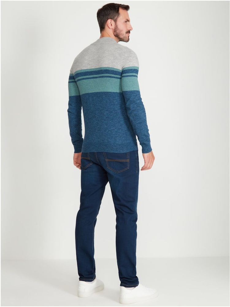 M&Co Blue Half Zip Fine Stripe Knit Jumper - Image 2 of 4 M&Co Blue Half Zip Fine Stripe Knit Jumper - Image 2 of 4