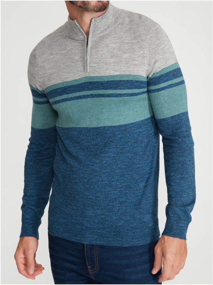 M&Co Blue Half Zip Fine Stripe Knit Jumper - Image 4 of 4 M&Co Blue Half Zip Fine Stripe Knit Jumper - Image 4 of 4