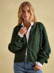 Joules Rafferty Green Cable Knit Cardigan - Image 1 of 7
