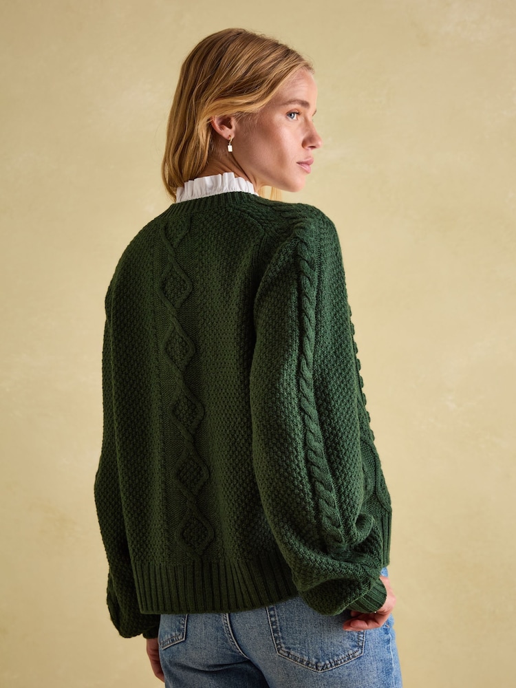 Joules Rafferty Green Cable Knit Cardigan - Image 2 of 7 Joules Rafferty Green Cable Knit Cardigan - Image 2 of 7