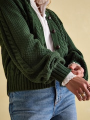 Joules Rafferty Green Cable Knit Cardigan - Image 4 of 7