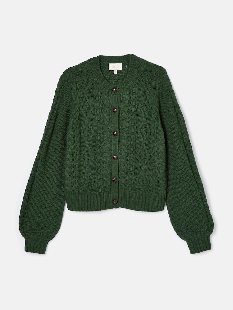 Joules Rafferty Green Cable Knit Cardigan - Image 7 of 7