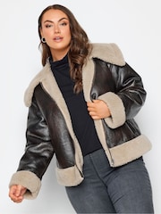 Yours Curve Brown Centre Front Aviator Coat - Image 2 of 5