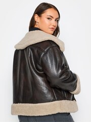 Yours Curve Brown Centre Front Aviator Coat - Image 4 of 5