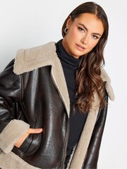 Yours Curve Brown Centre Front Aviator Coat - Image 5 of 5