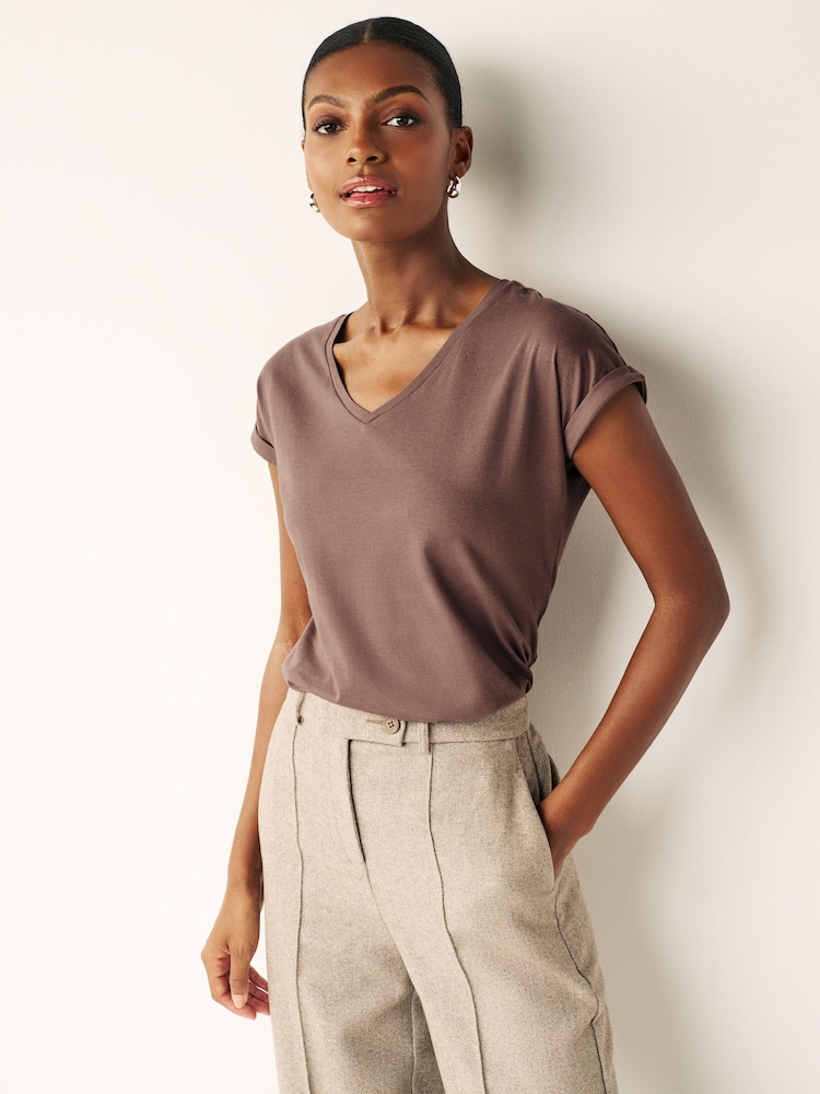 Neutral V-Neck 100% Cotton Rich Cap Sleeve T-Shirt - Image 1 of 6 Neutral V-Neck 100% Cotton Rich Cap Sleeve T-Shirt - Image 1 of 6
